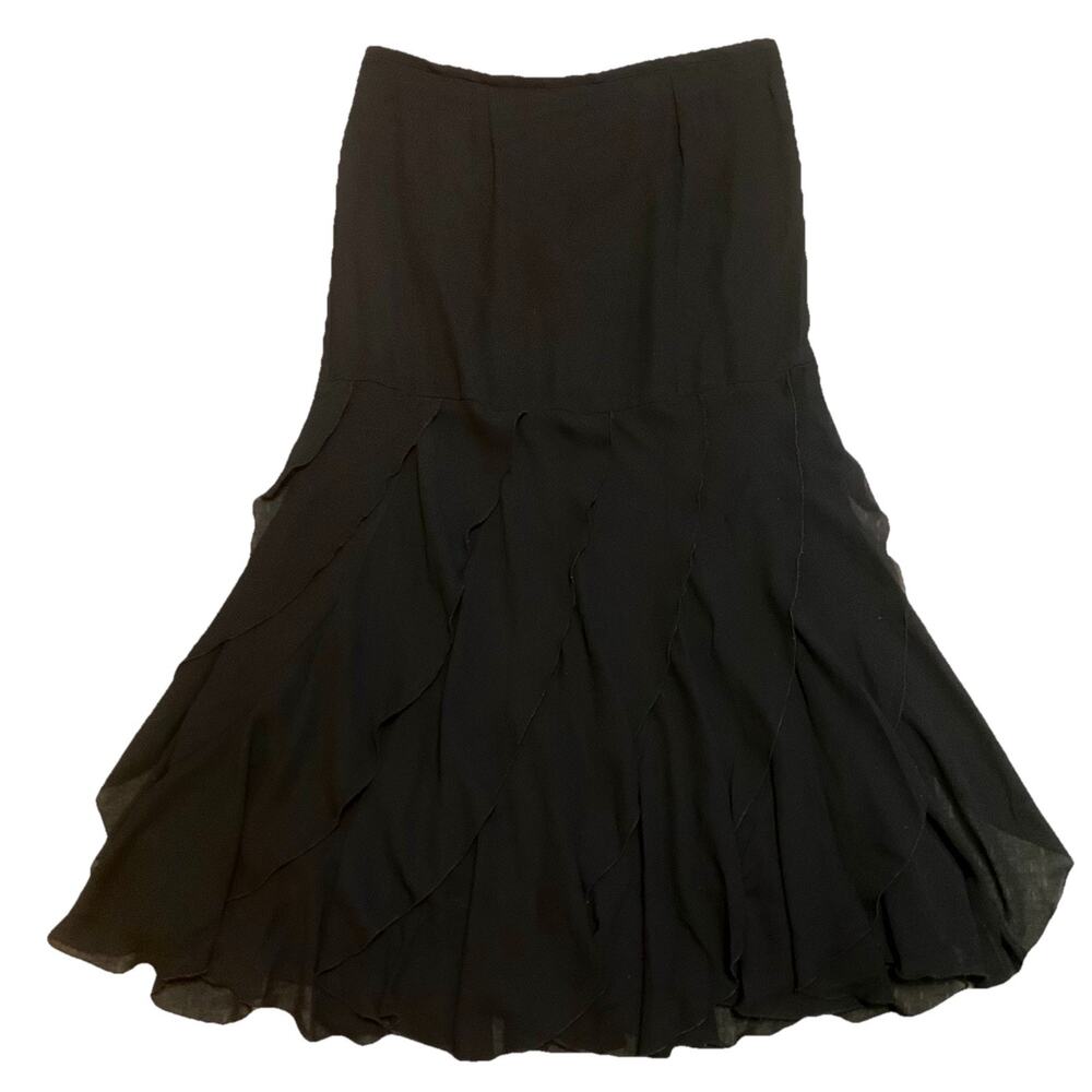 Vintage R&M Richards Black Chiffon Tiered Ruffle Maxi Skirt Romantic Goth 14W